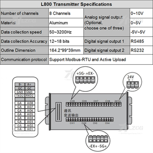 RS485 RS232 Señal analógica digital 0 ~ 10V Modbus RTU Comunicación Transmisor de celda de carga de fuerza multicanal Transmisores de presión - Product Image 4