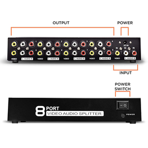 <strong>1</strong> in 8 Out 3 RCA AV Audio Video <strong>Splitter</strong> Amplifier for Cable Box DVD DVR Analog TV 1x8 Port <strong>Splitter</strong> Composite 3 Rca Av Video Au