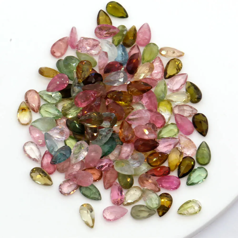 Multicolor Pear Shape Natural Tourmaline Stone for Making Jewelry Colorful Tourmaline Stone