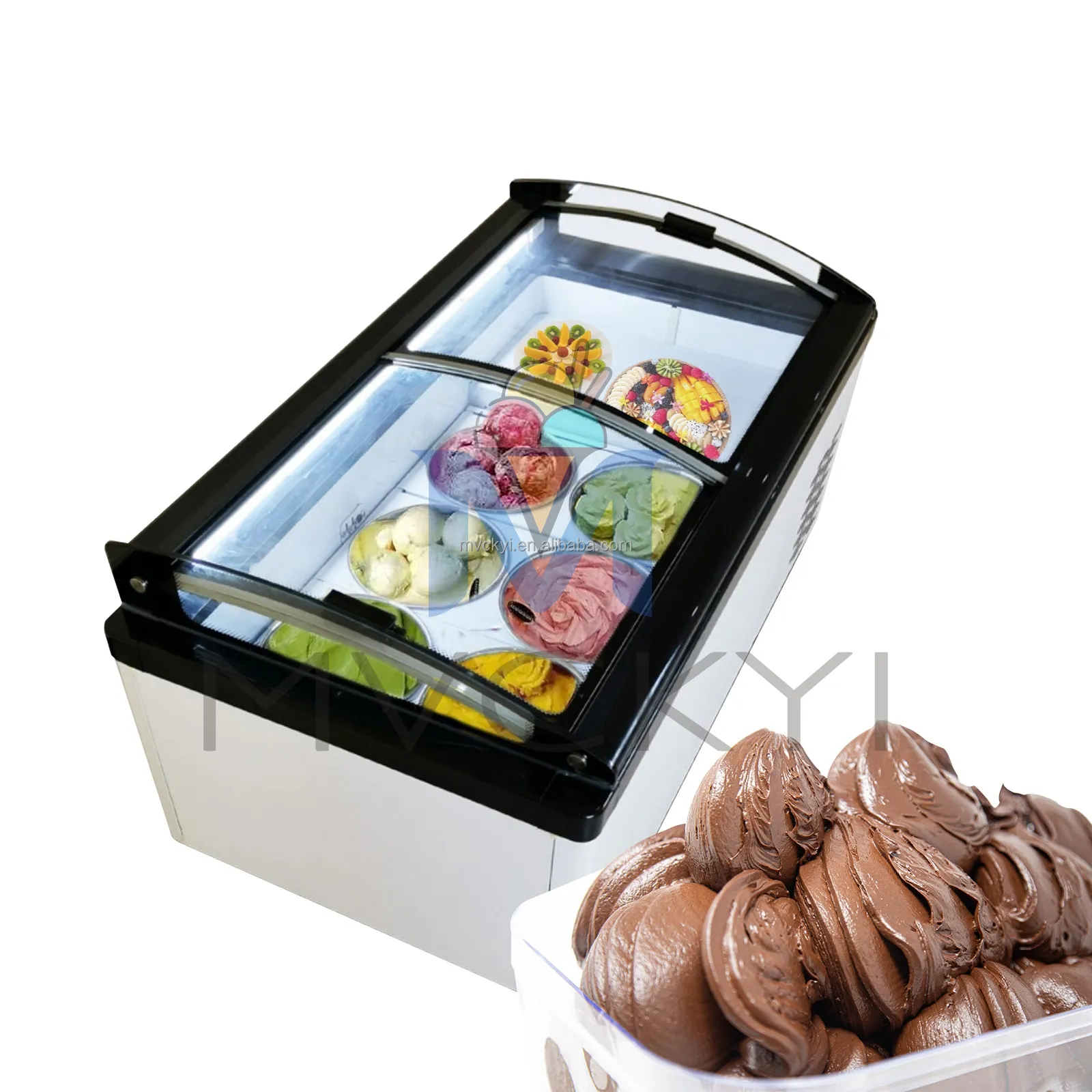 Mvckyi commerciale display gelato congelatore frigorifero italiano gelato vetrina display freezer per gelato