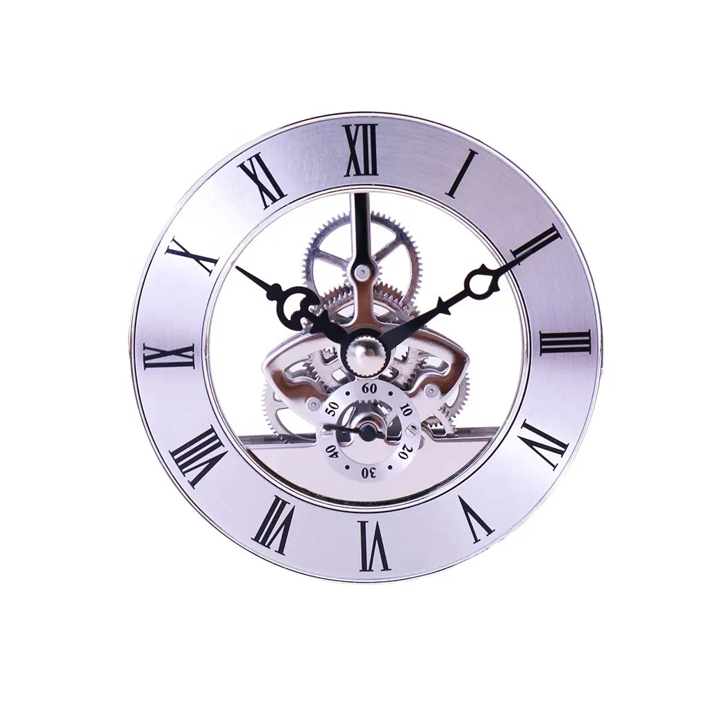 Relógio mecânico grande 86mm, 3.4 polegadas, numerais romanos de metal, antigo, decoração europeia, relógio de parede, esqueleto de metal redondo diy