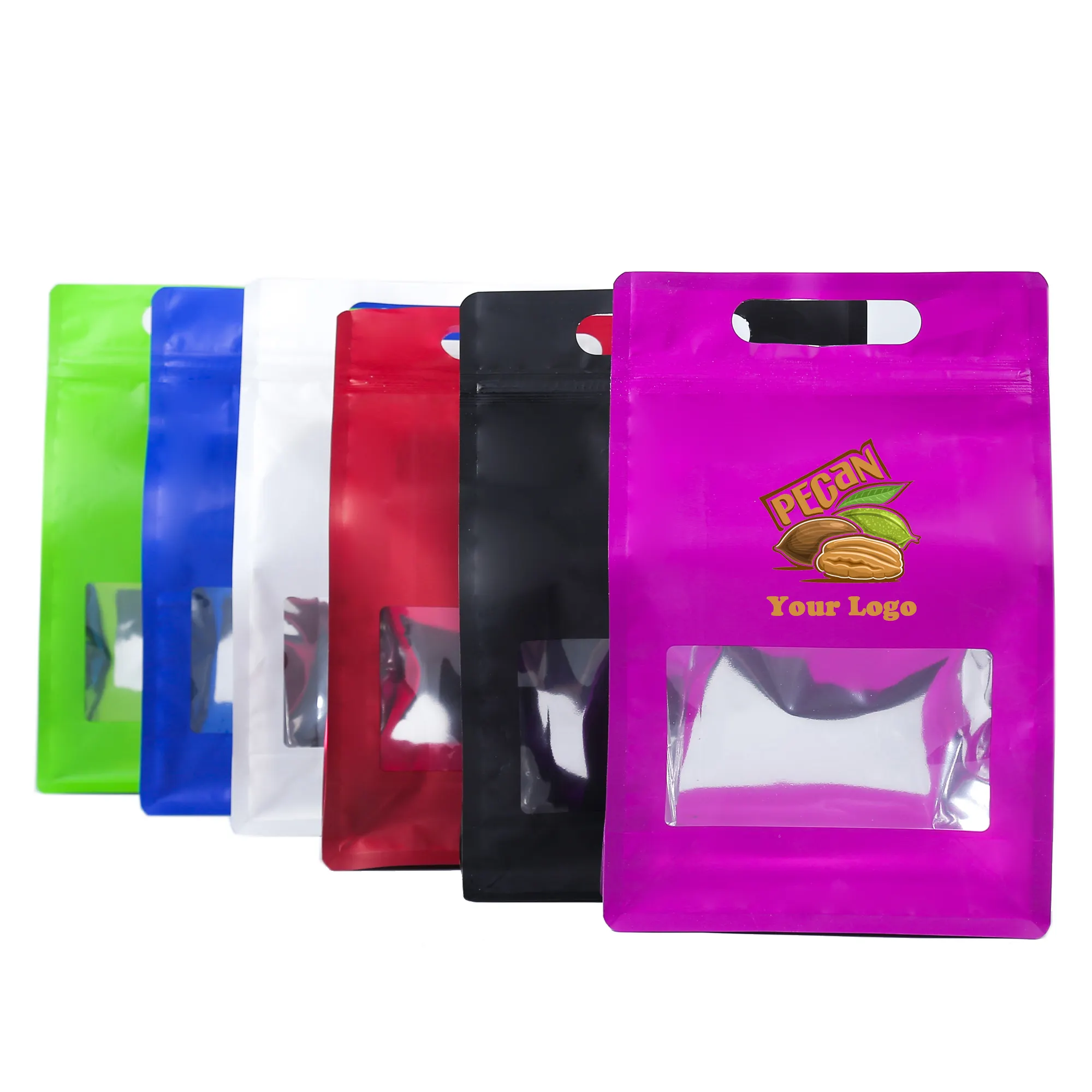 100 piezas personalizadas de pie a prueba de olores, embalaje de plástico resellable, bolsa de Mylar con fuelle lateral, bolsas Ziplock multicolores para embalaje de alimentos