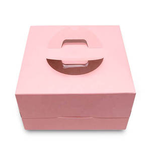 <strong>Custom</strong> Disposable pink square Folding Paper Cake <strong>Boxes</strong> <strong>with</strong> 4 Holes Tray and <strong>Display</strong> <strong>Window</strong> for Weddings or Birthdays Party - Product Image 4