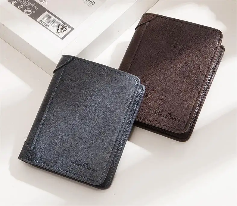 Nouvel arrivage de pince à billets rétro pour hommes Porte-cartes de crédit Bifold Zipper Coin Pouch Wallet