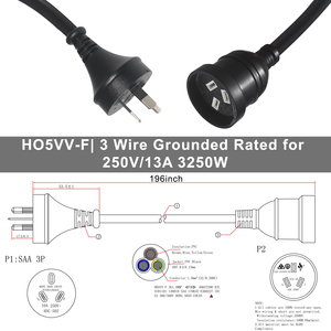 ขั้วต่อไฟฟ้า 220V Ac สายเปลี่ยน 50M สายคอมพิวเตอร์รีลสาย 12V สีขาวออสเตรเลียสายไฟผม Straightener - Product Image 4