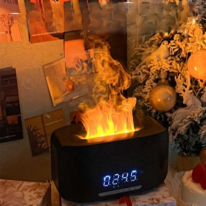 Beliebte 400ML 3D Flame Fire Aroma Diffusor Digitaluhr Ätherisches Öl Aroma therapie Luftbe feuchter mit BT Lautsprecher für den Hausgebrauch