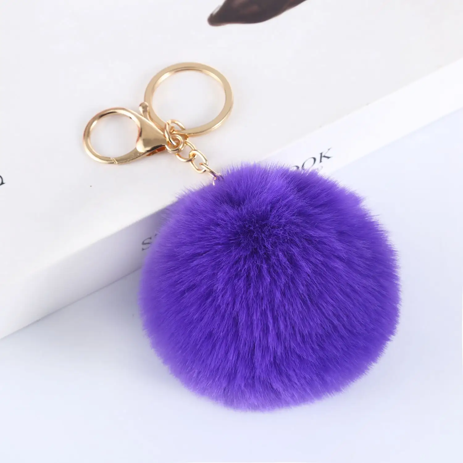 Bolsa de pompon personalizada de 9cm, bolas de pelo de vison com pingente, pompoms para chaveiro, acessórios de artesanato fofo