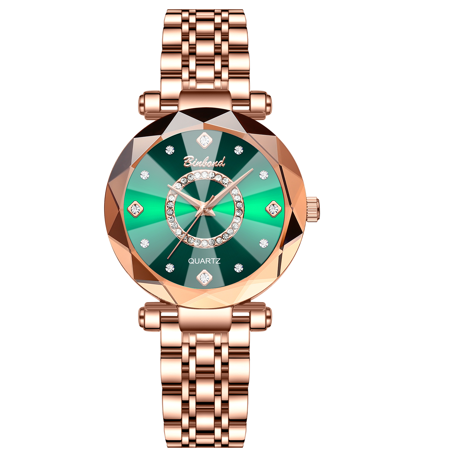 Rose gold-rose gold glass-green face