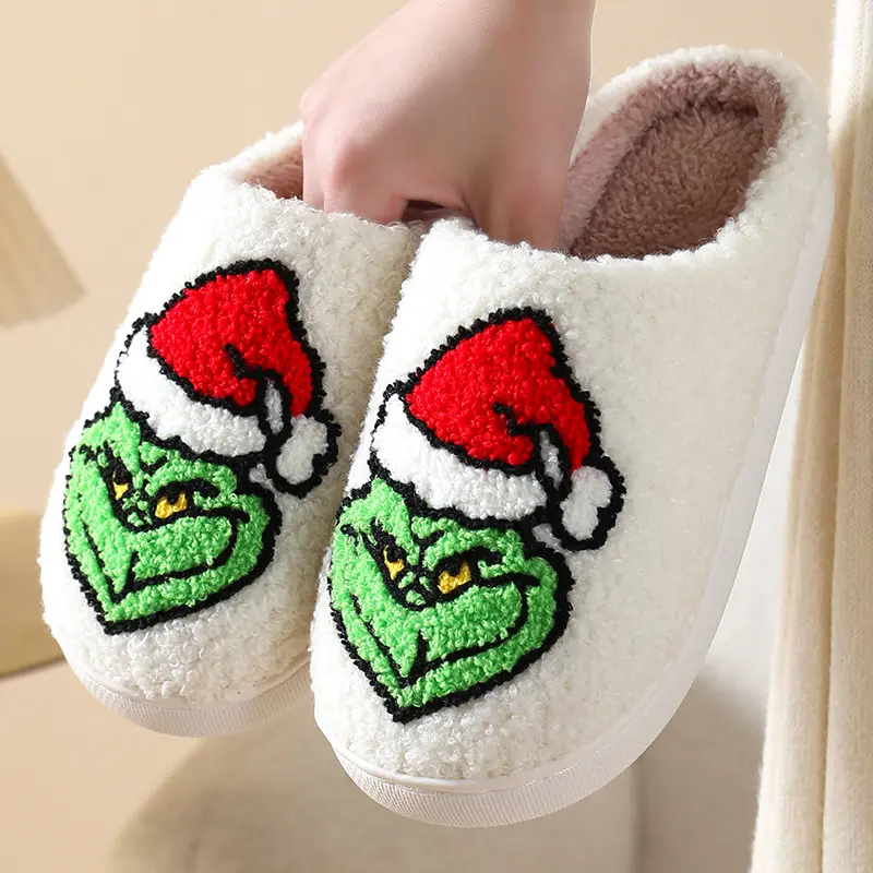 Tree Reindeer Gingerbread Snowman Christmas Slippers Green Cute Family Cartoon Cozy Home Indoor Plush Women's Winter Shoes TPR