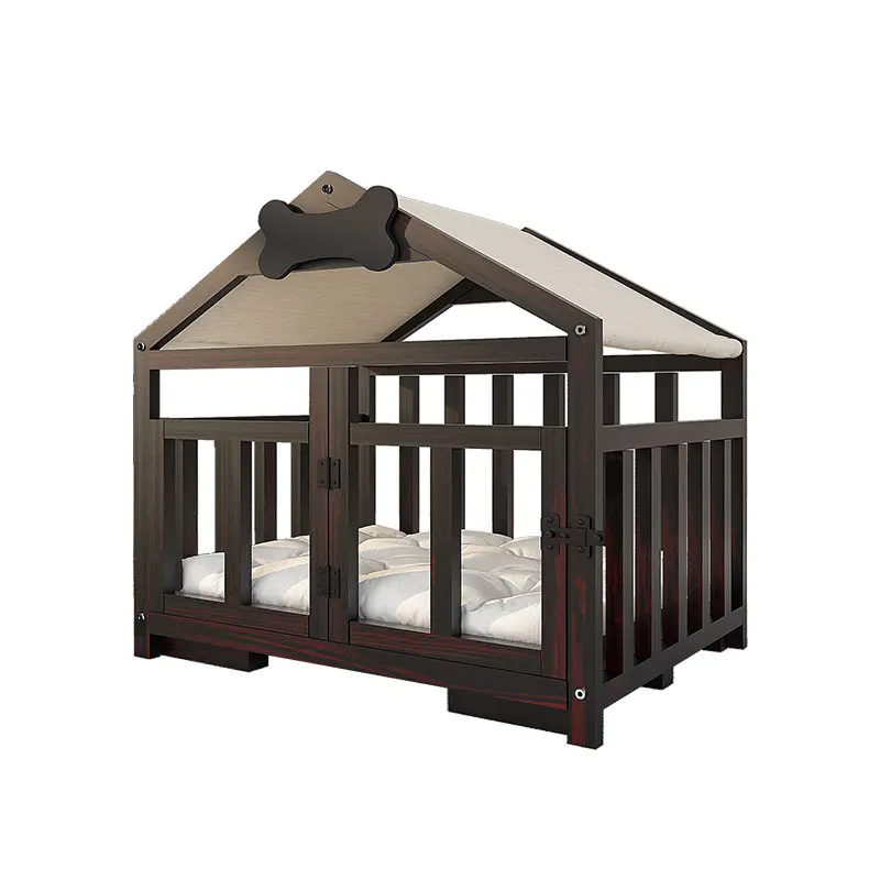 Kingtale-Casa de madera de lujo para mascotas con techo para perros, caseta para jugar y descansar