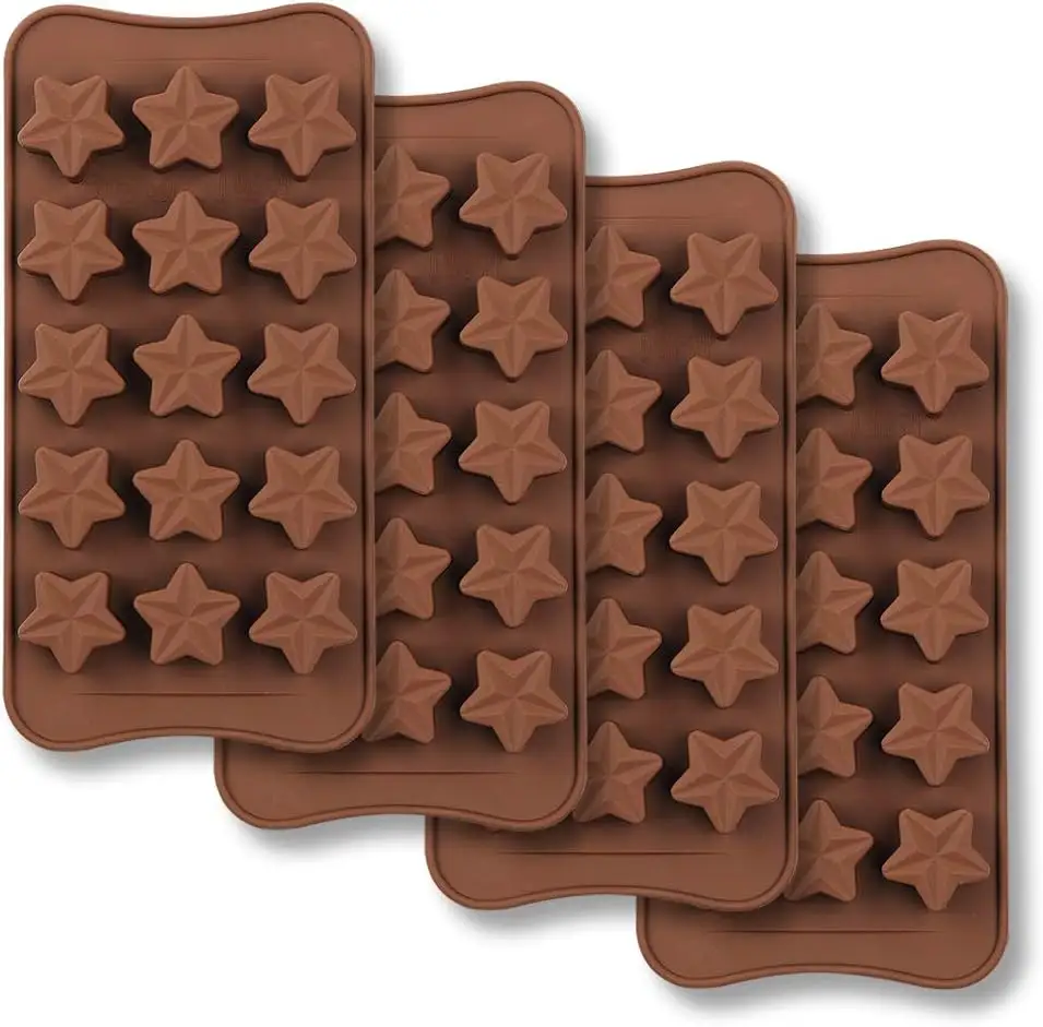 Molde de silicona antiadherente para chocolate con forma de estrella de 15 cavidades para caramelos, gelatina de Chocolate, cubitos de hielo