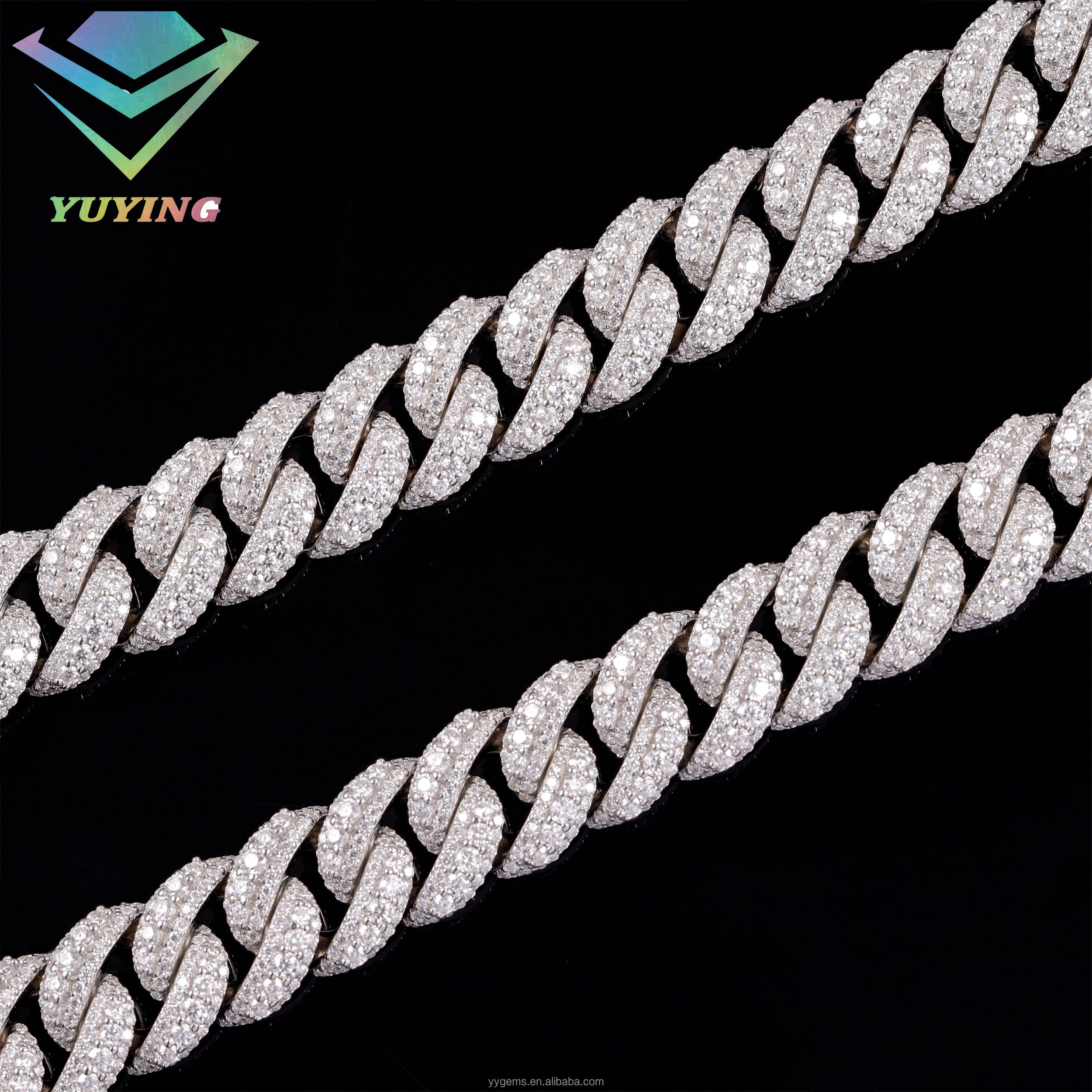 สร้อยเงินมอยซาไนต์ 2 แถว สีขาว-14 มม