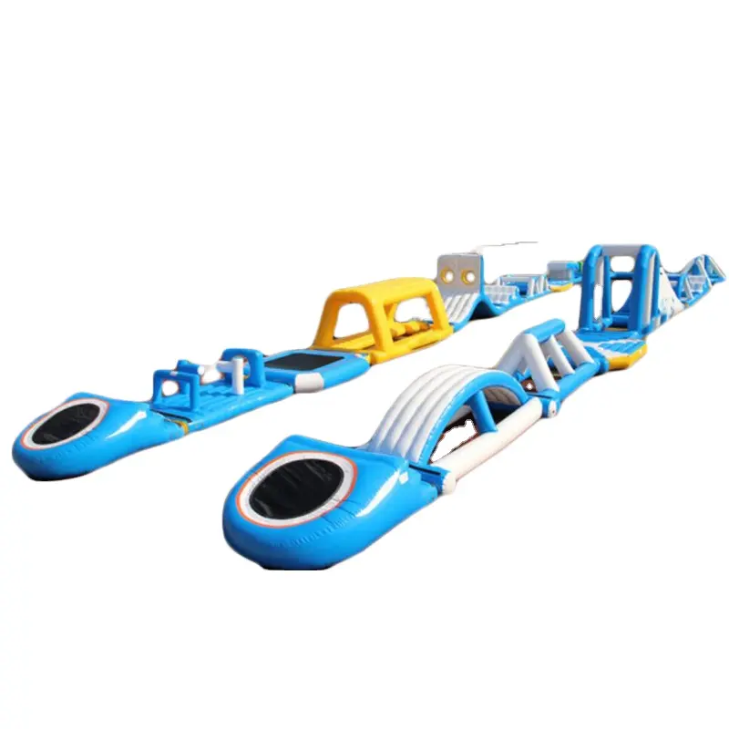 Outdoor water sports kids floating obstacle course inflatable jumping slide water obstacle