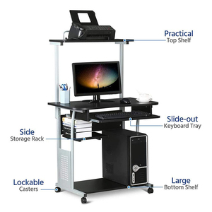 Vekin Furniture 2 Tier <strong>Computer</strong> Desk Home Office Desk <strong>Computer</strong> Workstation <strong>Rolling</strong> Study PC Laptop <strong>Table</strong> with Tray - Product Image 3