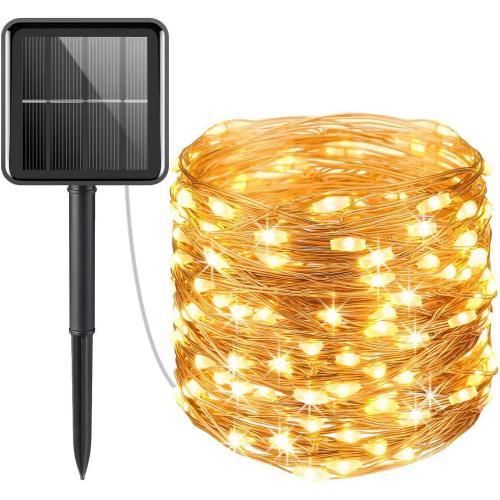 12/22/32m impermeable LED solar alambre de cobre luces de árbol de Navidad iluminación de vacaciones luces de cadena de estrellas decoración de jardín al aire libre