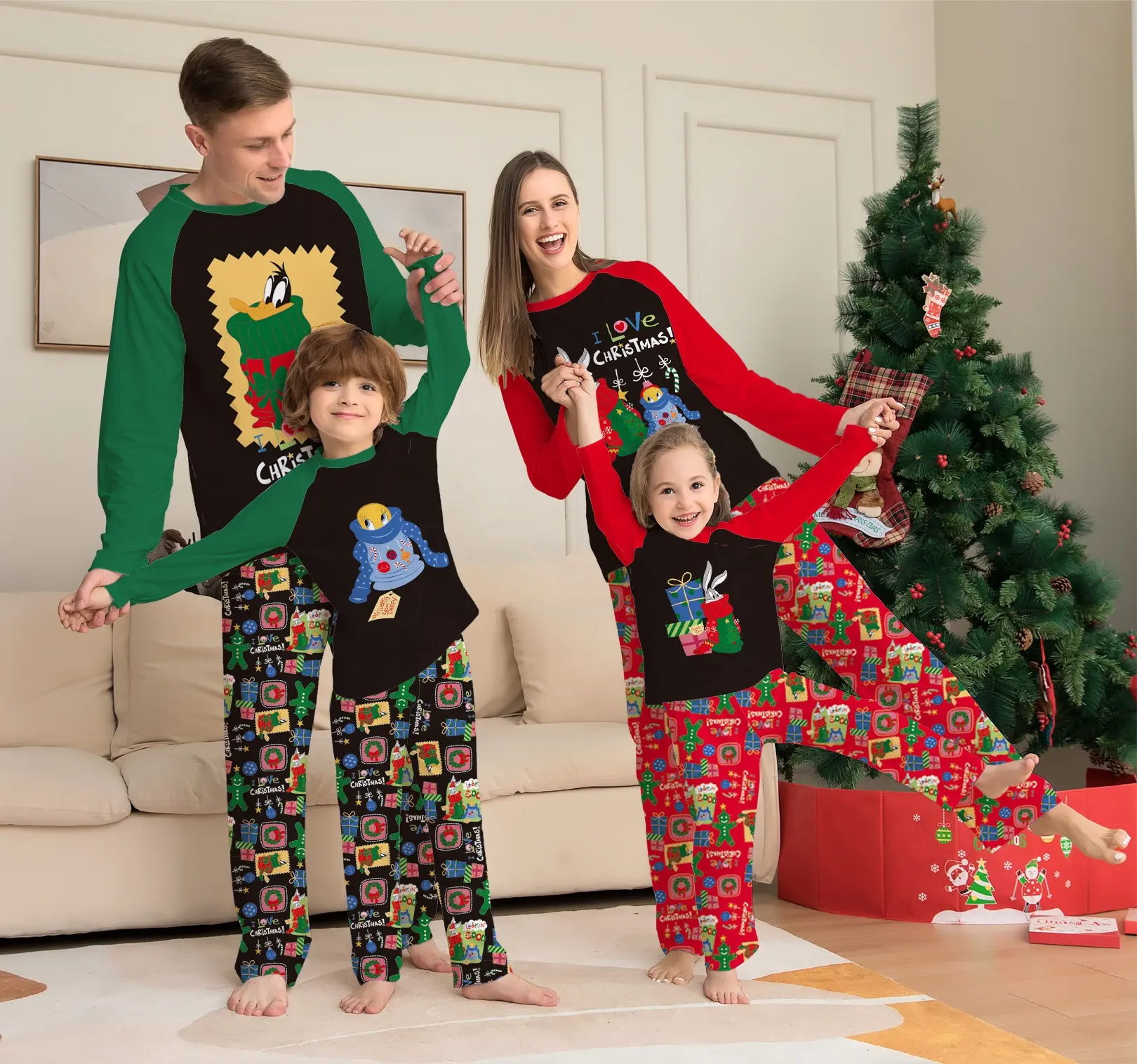 ชุดนอนครอบครัวคริสต์มาส,ชุดนอนเด็กชุดนอนเด็กลายการ์ตูนคริสต์มาส