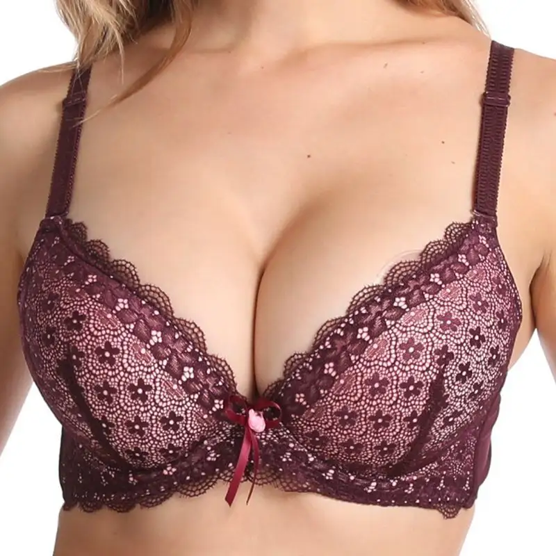 Conjunto de lencería Sexy para mujer, Bralette de encaje con aros, sujetador violeta de noche Sensual, sujetadores de talla grande al por mayor