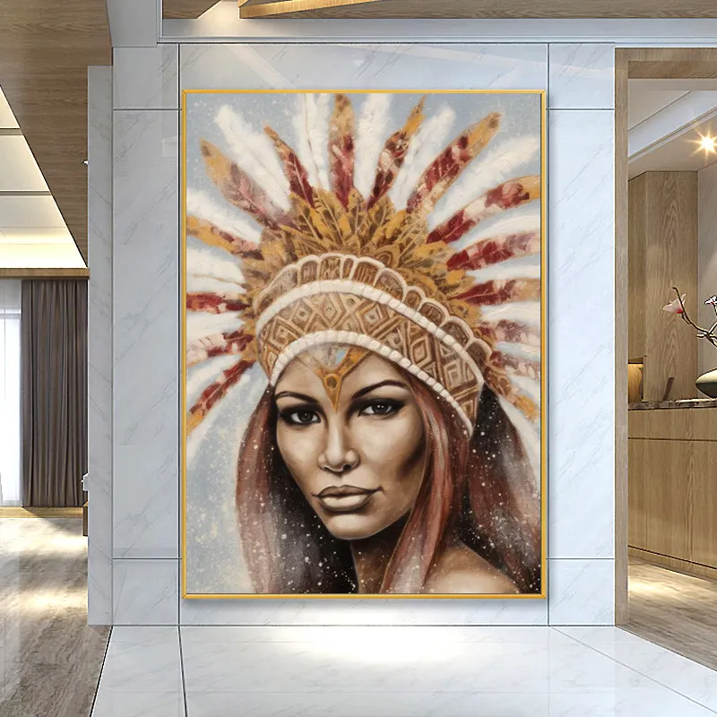 Donne indiane etnico retrò ritratto di arte della parete immagini e poster stampa su tela moderna pittura murale per soggiorno decorazioni per la casa