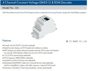 D4 4 Channel RDM <strong>DMX</strong> Decoder Din Rail RGB RGBW DMX512 <strong>Led</strong> Light <strong>Controller</strong> Digital Numeric <strong>Display</strong> - Product Image 4