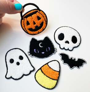 <strong>Factory</strong> Direct Logo Boo Baby Custom Iron on Embroidered Halloween Chenille Patches for Garment - Product Image 1