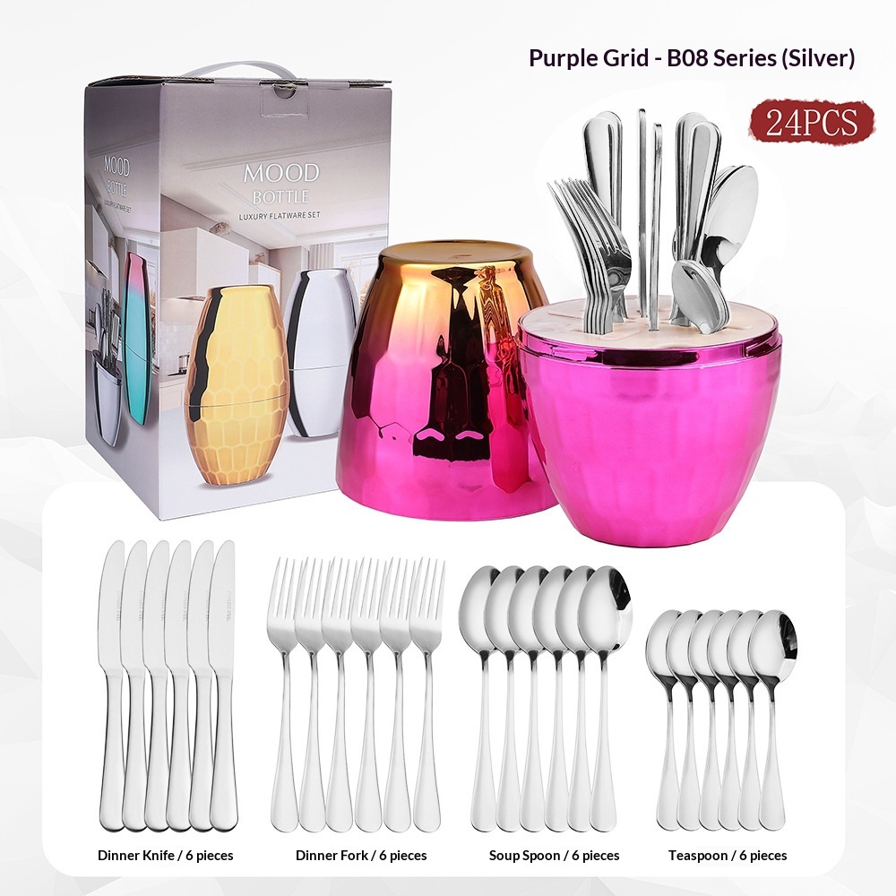 Bouteille argentée à motif diamant violet-or, 24 pièces