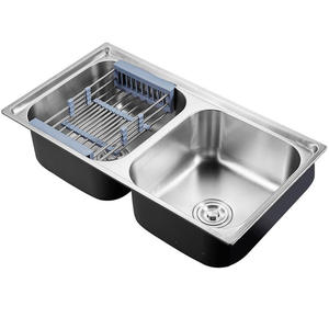 洗脸盆水槽双水槽不锈钢双碗矩形现代柜台 - Product Image 1