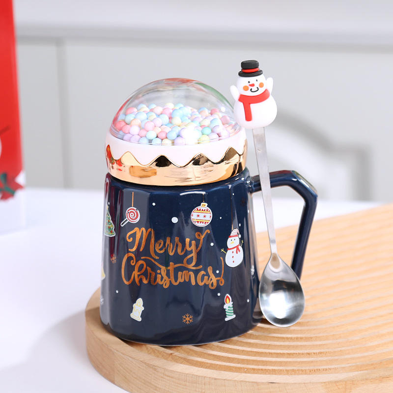 Christmas Viewing Cup-Blue-Cover and Spoon-Ordinary Pack