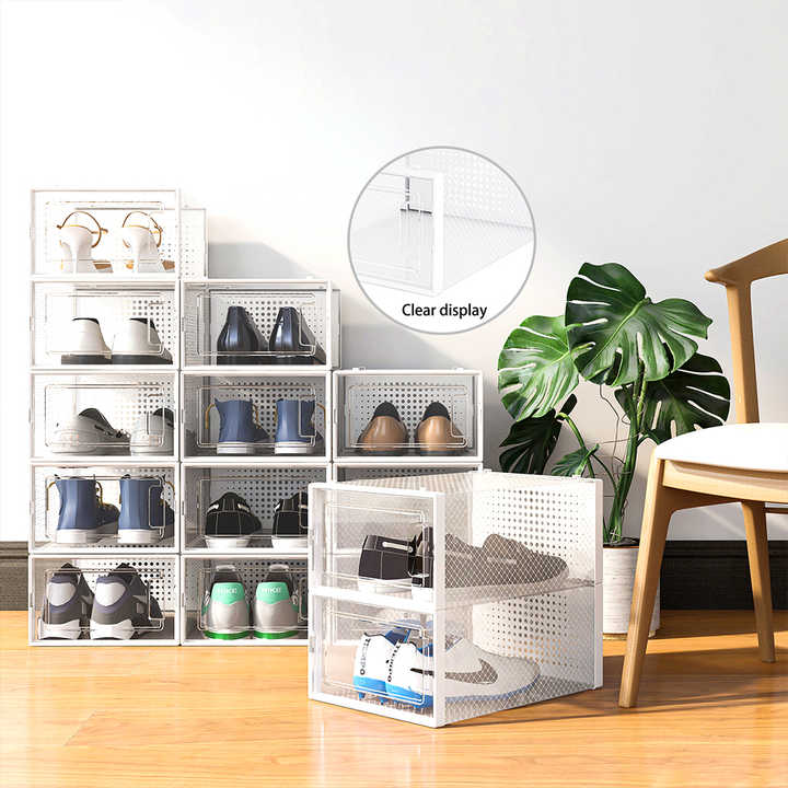 12Packs Stackable Shoe Storage Organizers Foldable Versatile Shoe Box Storage Cubes for Sneakers