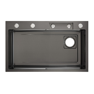 HM-7546B akıllı lavabo adım siyah nano el yapımı tek lavabo mutfak musluk modern paslanmaz çelik şelale mutfak lavaboları - Product Image 2