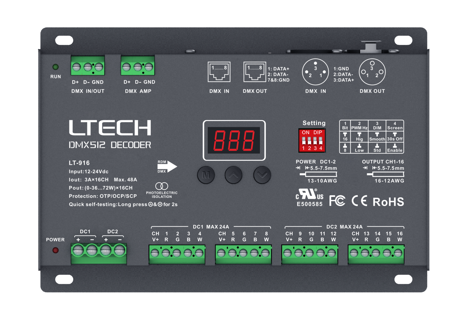 LT-916/RGBW 16bit 3A*16CH Máx.48A Máx.1152W