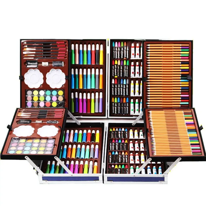 Set da disegno artistico da 145 pezzi Set artistico in alluminio per ragazze e ragazzi kit di scatole da disegno con vernice a colori per bambini Set di arte promozionale regalo