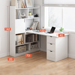 Moderno escritorio de esquina de madera estantería de escritorio combinación blanco simple estudio escritorio para ordenador mesa con estantería cajón - Product Image 1