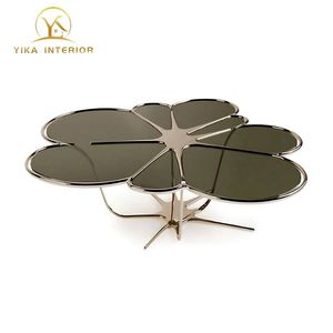 轻奢华北欧设计师钢化玻璃边桌创意客厅不规则金色金属茶几 - Product Image 4