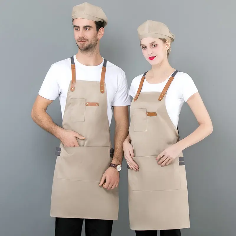 Özel logo su geçirmez mutfak önlüğü için pişirme mens ve bayan profesyonel şef veya sunucu önlük önlük ayarlanabilir askıları ile