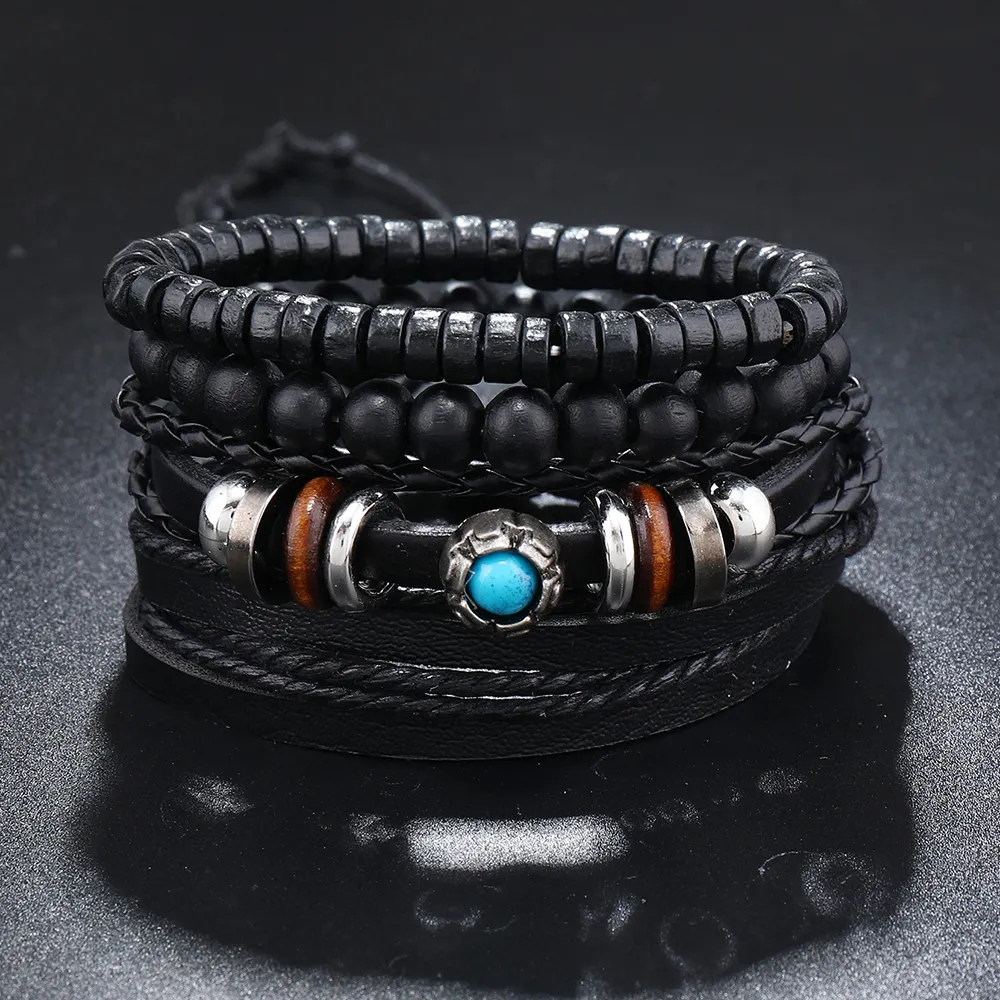 Grosir gelang pesona fashion pria baru manufaktur perhiasan profesional bertatahkan lebih dari gelang tangan kulit