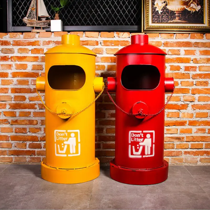 Retro endüstriyel tarzı demir zanaat yangın hidrant görünüm çöp kutusu ev dekorasyonu yangın hidrant görünüm demir zanaat çöp kutusu