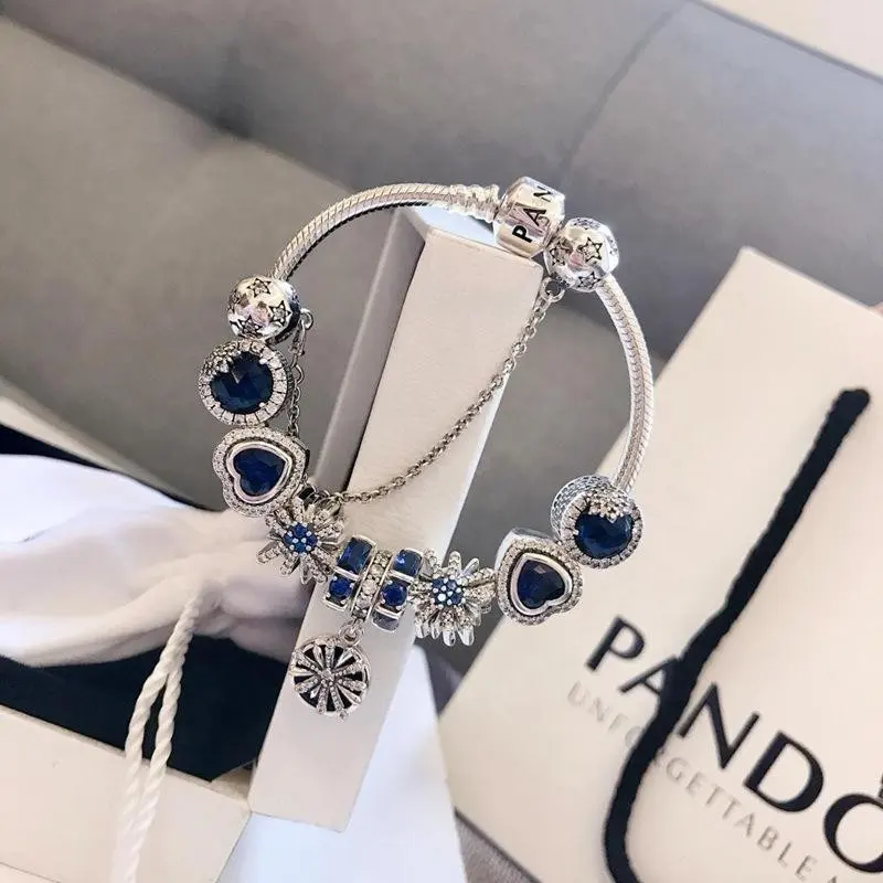 2023 Tailandia fábrica al por mayor s925 joyería de plata esterlina original con LOGO DIY encanto colgante moda mujer pulsera conjunto