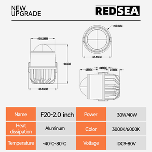 Redsea F20 Auto <strong>LED</strong> Fog Lamps <strong>40w</strong> 3000K 2 Inch Bi <strong>LED</strong> Projector Lens 12V <strong>24V</strong> Driving Light Fog Light for Universal Type - Product Image 5