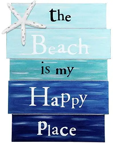شاطئ خشبي لوحة الباب جدار ديكور اللوحة مع الماس مرصع نجم البحر الشاطئ مكاني السعيد جدار خشبي ديكور تسجيل