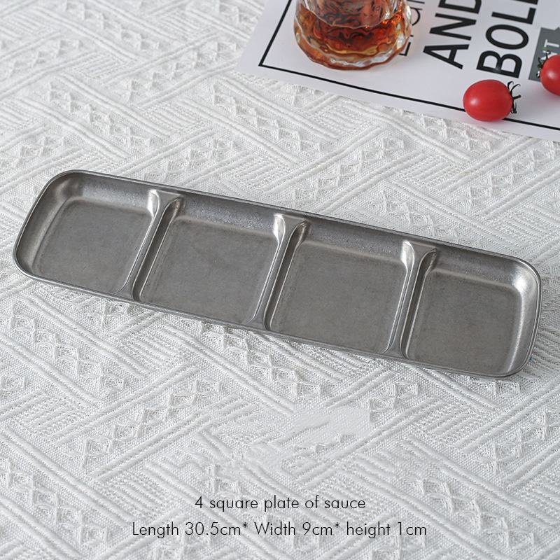 Disque carré argenté à 4 compartiments, 30,5 x 9 x 1 cm