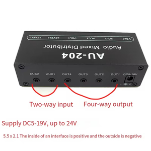 AU-204 Stereo <strong>Audio</strong> Mixer Distributor Signal Selector Switcher 2 <strong>Input</strong> 4 <strong>Output</strong> Aux 3.5 MM Individually Controls Amplifier - Product Image 2