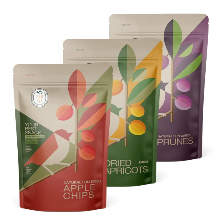Sacs éco-compostables biodégradables en PLA Emballage Ziplock Craft Kraft Paper Food Fruits séchés Custom Stand Up Pouch Sac d'emballage