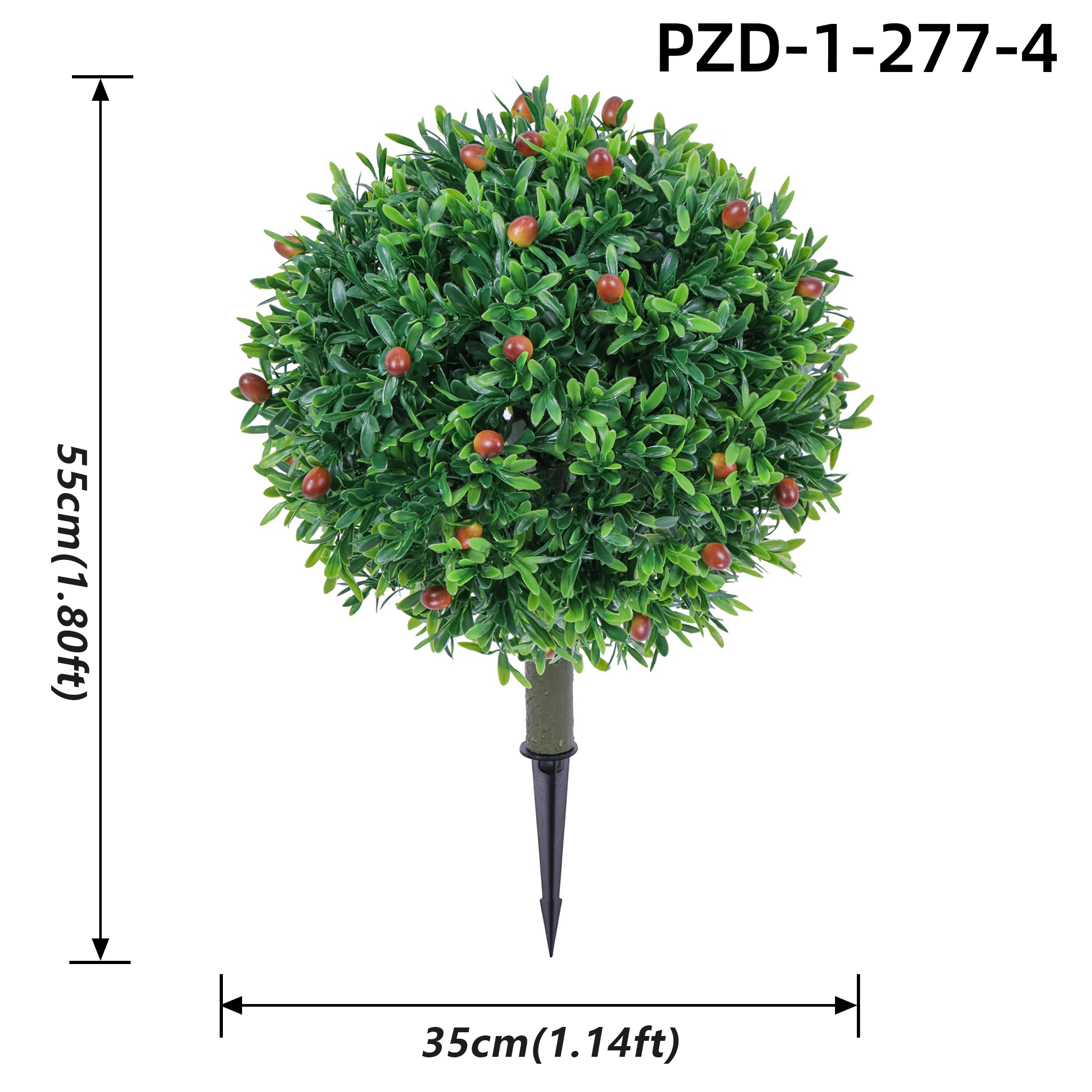 Green Artificial Round Boxwood Bush With Fruits & Ground Stake