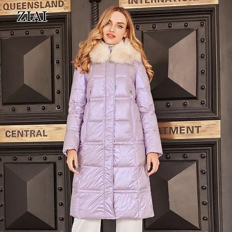 Nouvelle veste d'hiver longue à grand col en fourrure, couture décontractée mode vêtements en coton épais