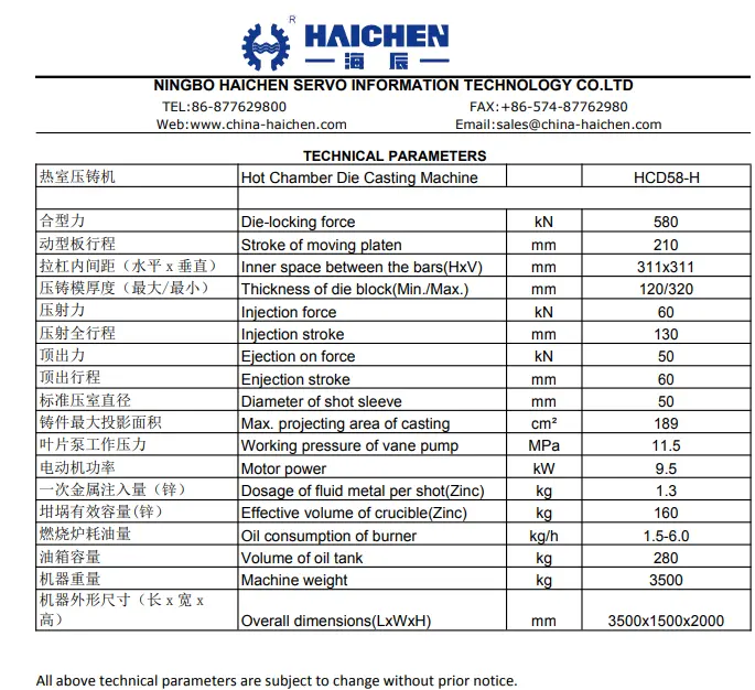 Machine de moulage sous pression Haichen sûre et économe en énergie de 58 tonnes