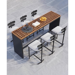 佛山制造的新款高品质酒吧家具柚木矩形桌椅凳套装 - Product Image 1