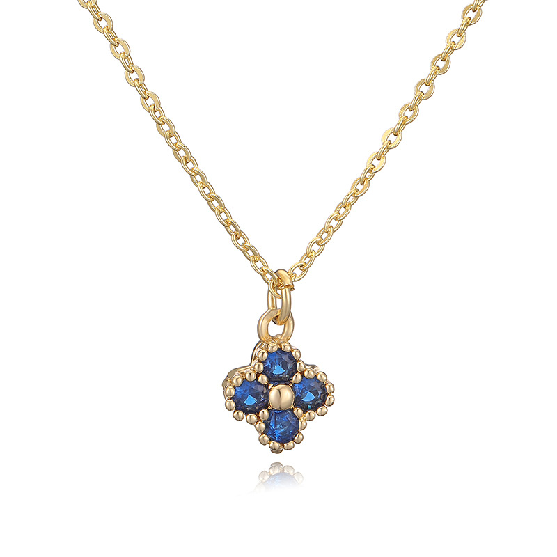 Collier trèfle à quatre feuilles en diamant bleu doré