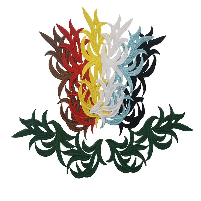Varios diseños de bordado de colores, Apliques de encaje de cuello de flores, motivo de guipur y ganchillo