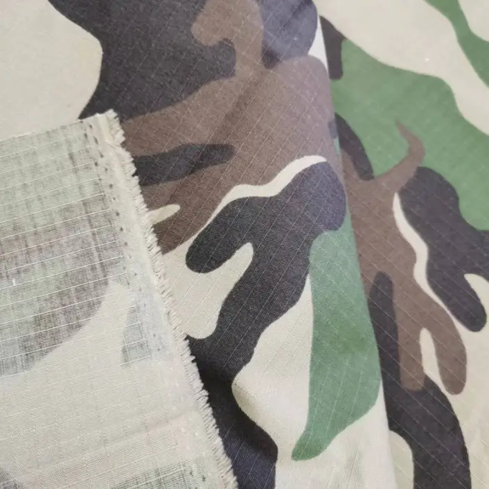 Usine polyester coton mélange T65/C35 ripstop impression camouflage uniforme tissu 230gsm