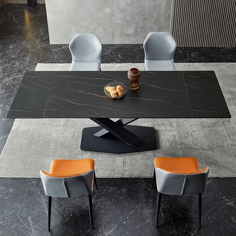 Uzatılabilir sinstone taş yemek masası seti 6 sandalye lüks yemek masası seti 6 koltuklu çin mobilya beton